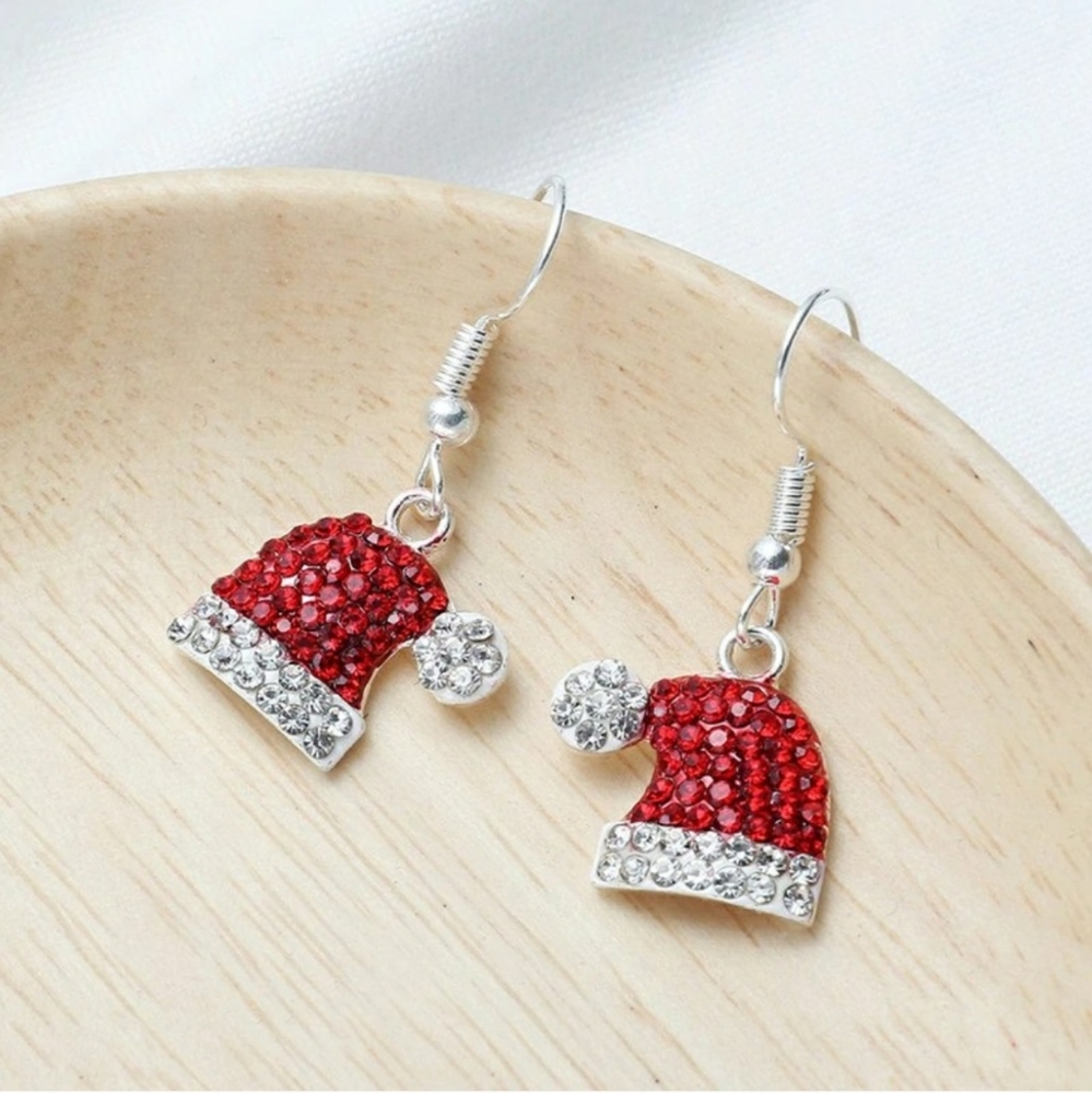 Crystal Studded Santa Hat Earrings - Picture 2 of 2
